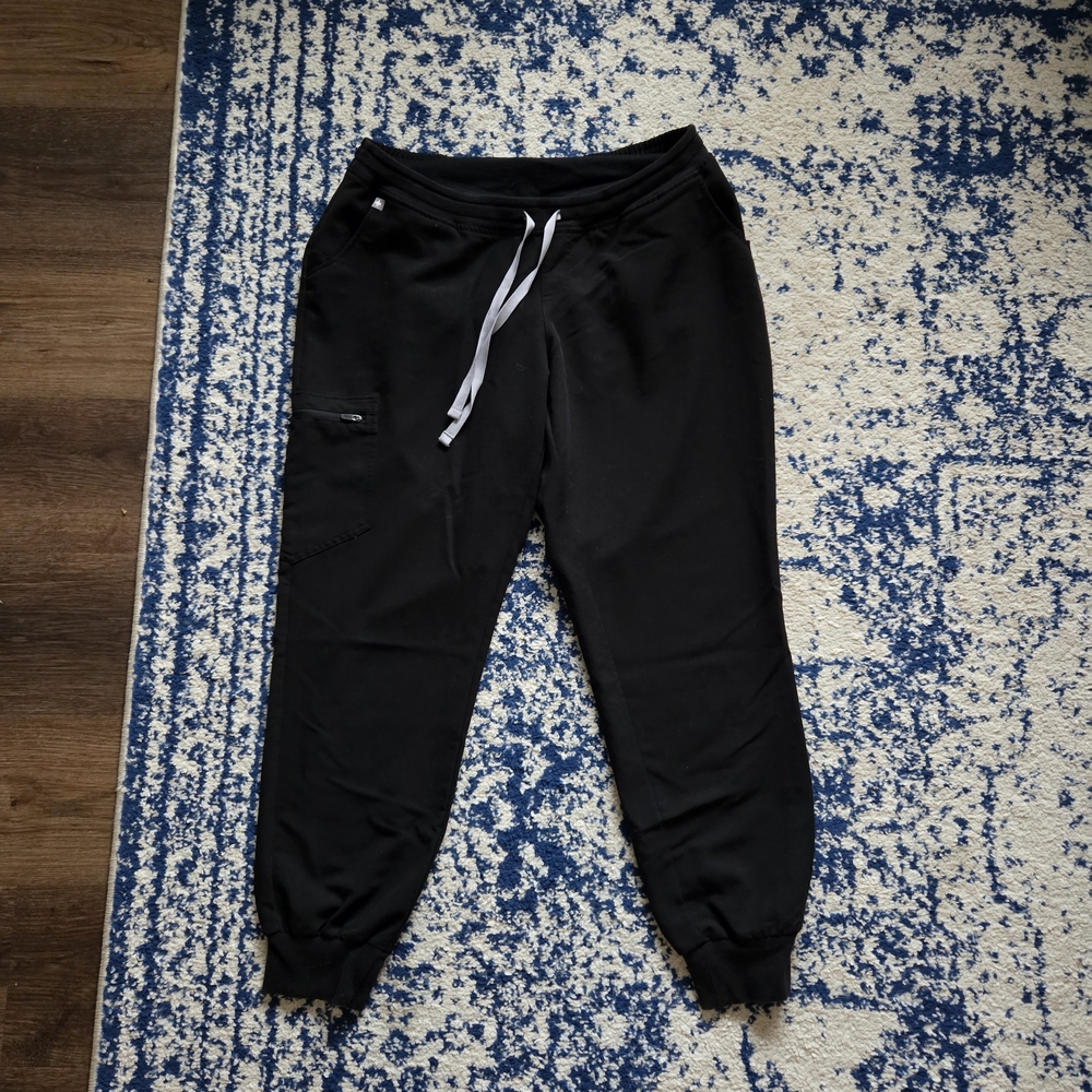 Figs Black Track Pants with White Drawstring